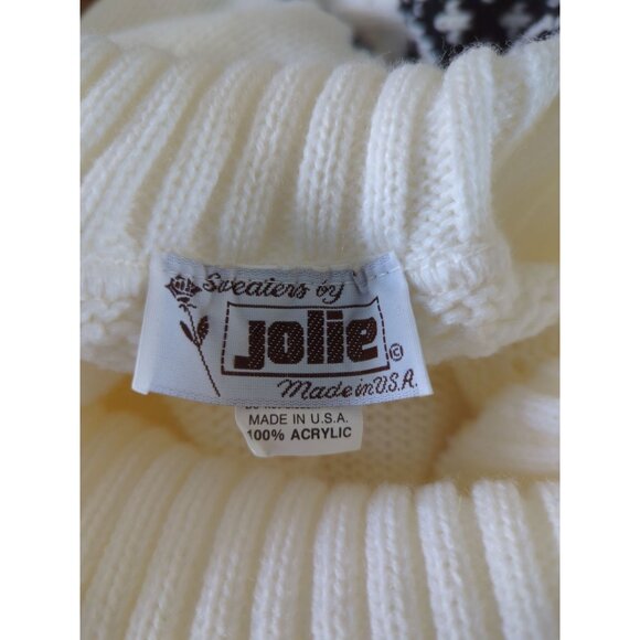 Vintage JOLIE‎ Nordic Sweater With Turtleneck & Black Geometric Pattern sz M / L - Picture 6 of 16